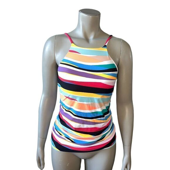 Anne Cole Multicolor Striped High-Neck Tankini Swim Top Small NWT - Picture 2 of 8
